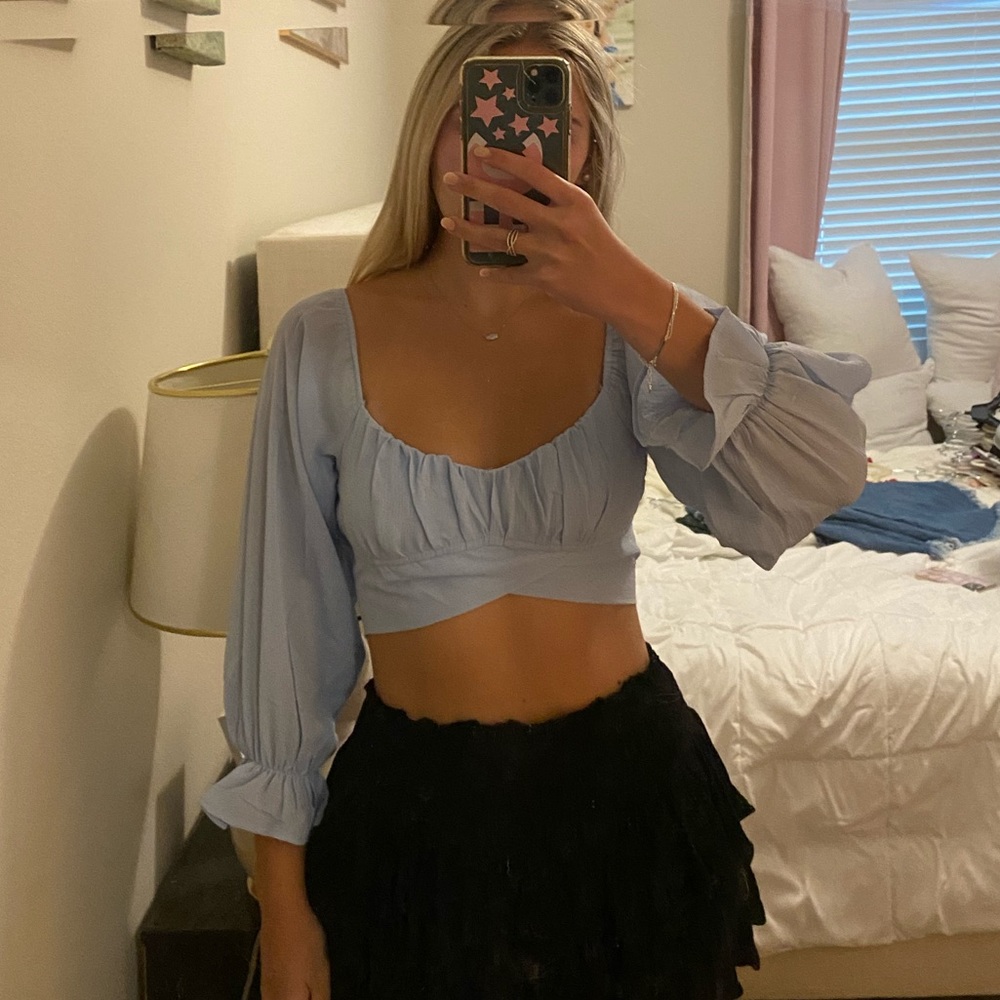 Light blue Petal + Pup top.